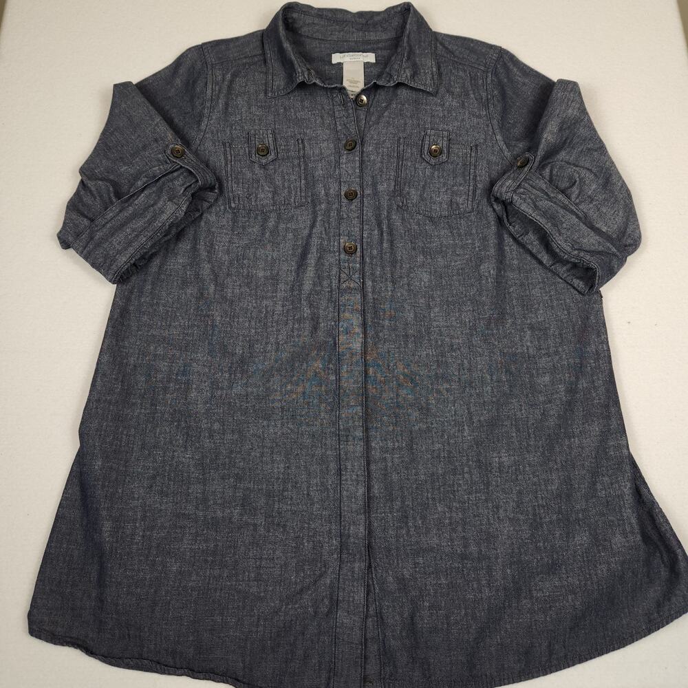Denim 3/4 Sleeve Tunic Blouse Liz Claiborne Woman 1X W/Belt Loops
